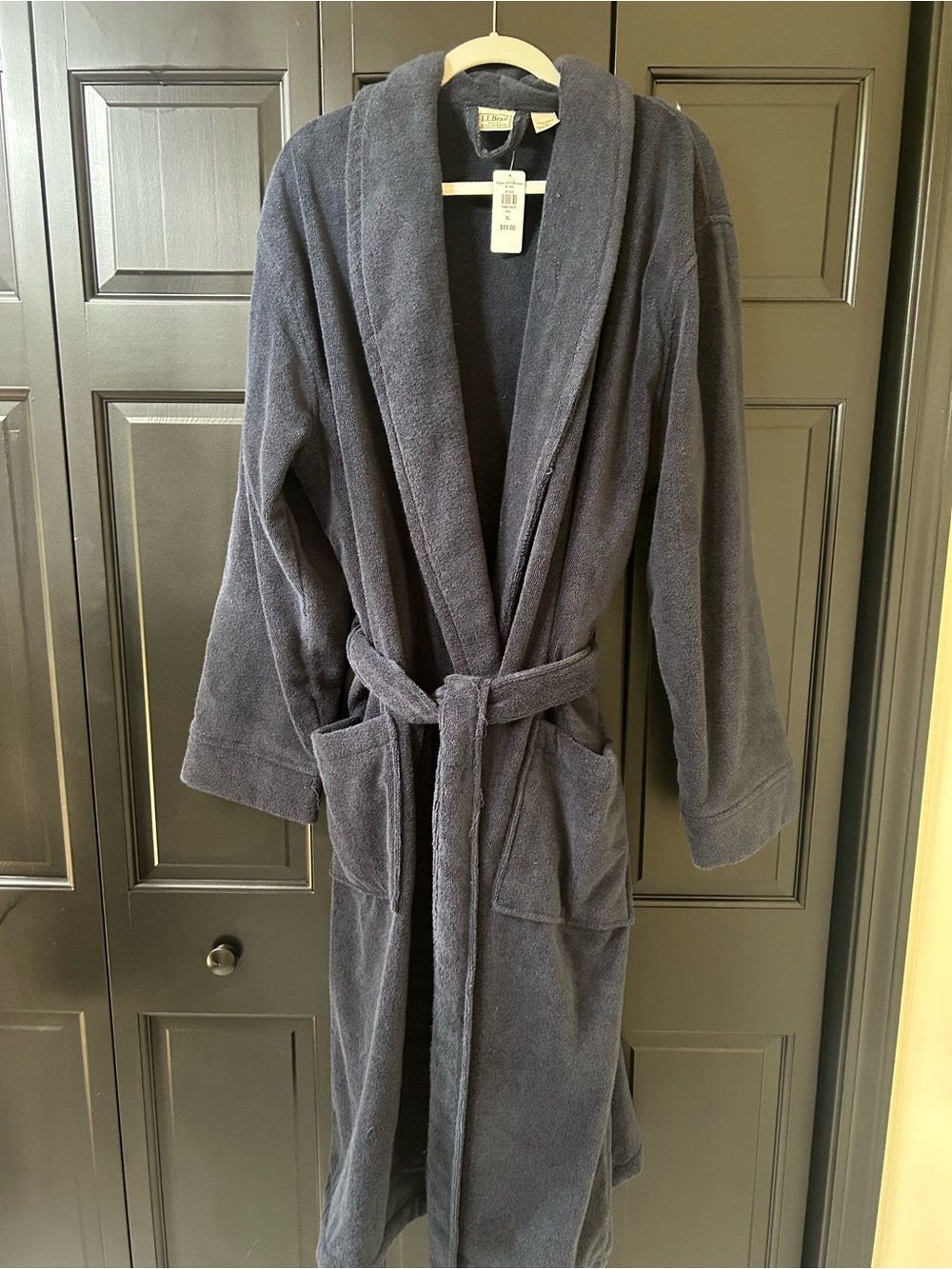 LL Bean organic cotton terry cloth bathrobe with tags on XL navy -NWT